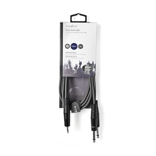 Nedis COTH23200GY15 félprofi audio kábel, 3,5mm sztero jack dugó - 2 x 6,35mm mono jack dugó, hossz 1.5m, rugalmas