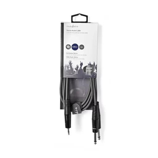 Nedis COTH23200GY15 félprofi audio kábel, 3,5mm sztero jack dugó - 2 x 6,35mm mono jack dugó, hossz 1.5m, rugalmas