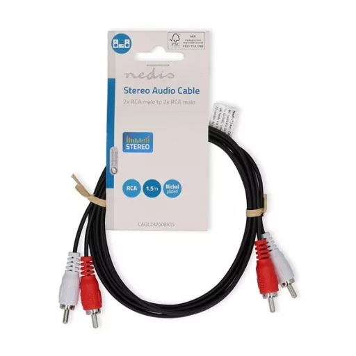 Nedis CAGL24200BK15 sztereo audio kábel, 2 X RCA dugó - 2 X RCA dugó, hossz 1.5m