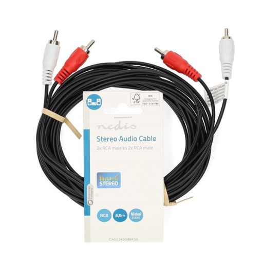 Nedis CAGL24200BK50 sztereo audio kábel, 2 X RCA dugó - 2 X RCA dugó, hossz 5m