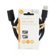   Nedis CCGL60010BK10 USB A-A (Male/Female) hosszabító / toldó kábel, USB2.0, hossz: 1m
