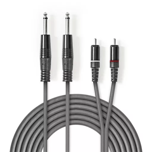 Nedis COTH23320GY30 félprofi audio kábel, 2 x 6,35mm mono jack dugó - 2 X RCA dugó, hossz 3m, rugalmas