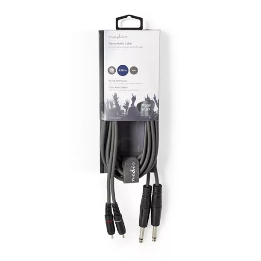 Nedis COTH23320GY30 félprofi audio kábel, 2 x 6,35mm mono jack dugó - 2 X RCA dugó, hossz 3m, rugalmas