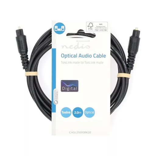 Nedis CAGL25000BK20 optikai audio kábel, TosLink dugó, hossz 2m