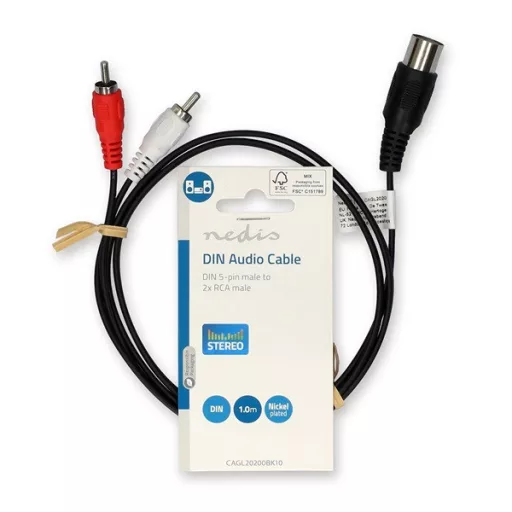 Nedis CAGL20200BK10 audio kábel 5p DIN dugó - 2 x RCA dugó, hossz 1m