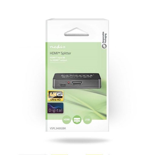 Nedis VSPL34002BK HDMI splitter, 1 x HDMI be - 2 x HDMI ki, HDMI1.4 (4K 30Hz)