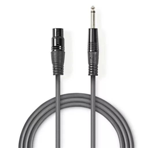 Nedis COTH15120GY30 unbalanced / asszimetrikus félprofi audio kábel, 6,35mm mono jack dugó - 3p XLR aljzat, hossz 3m