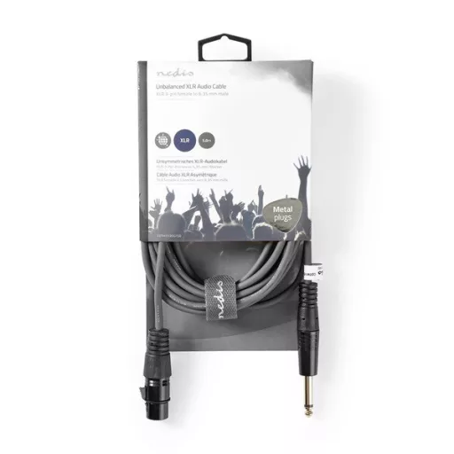 Nedis COTH15120GY50 unbalanced / asszimetrikus félprofi audio kábel, 6,35mm mono jack dugó - 3p XLR aljzat, hossz 5m