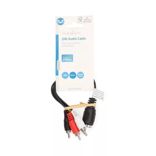 Nedis CAGL20475BK02 audio kábel 5p DIN aljzat - 4 x RCA dugó, hossz 0.20m