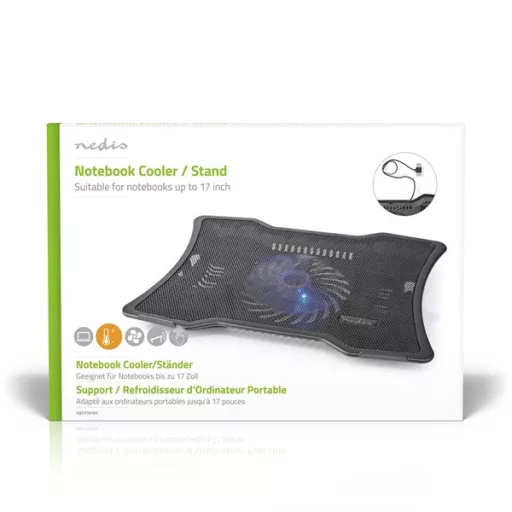 Nedis NBCR101BK notebook hűtő, 17", 125mm ventilátor, LED, zaj 15db