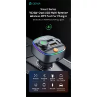  DEVIA Bluetooth FM-transmitter/autós gyorstöltő 30W PD+QC 2xUSB/AUX/MP3