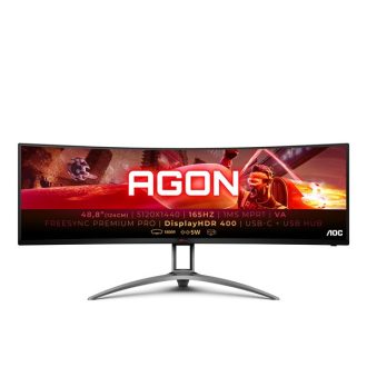   AOC Ívelt Gaming 165Hz monitor 48,8" AG493UCX2, 5120x1440 32:9, 400cd/m2, 1ms, HDMIx3/DisplayPort/USBx3