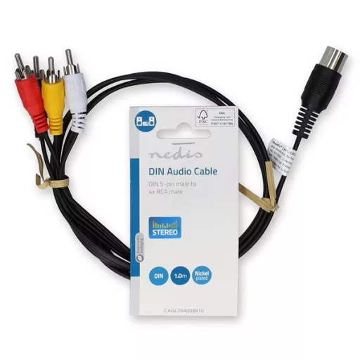 Nedis CAGL20400BK10 DIN audio kábel, DIN 5 tűs dugó - 4x RCA dugó, 1m
