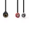 Nedis CAGB24020BK02 sztereo audio kábel, 1x RCA aljzat - 2x RCA dugó, 0,20m