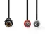 Nedis CAGB24020BK02 sztereo audio kábel, 1x RCA aljzat - 2x RCA dugó, 0,20m