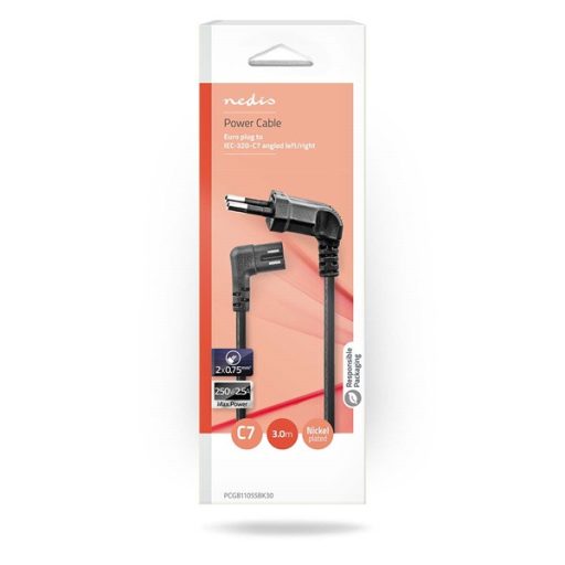 Nedis CEGL11055BK30 tápkábel, Euro dugó,  IEC-320-C7,  pipa, szögben balra, 3m, fekete