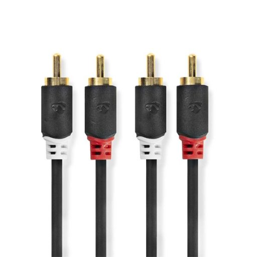 Nedis CABW24200AT10 sztereo audió kábel 2x RCA férfi,  2x RCA férfi, Aranyozott,  1 m , kerek,  Antracit