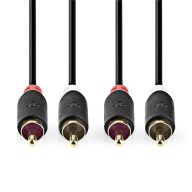   Nedis CABW24200AT30 sztereo audió kábel 2x RCA férfi,  2x RCA férfi, Aranyozott,  3 m , kerek,  Antracit
