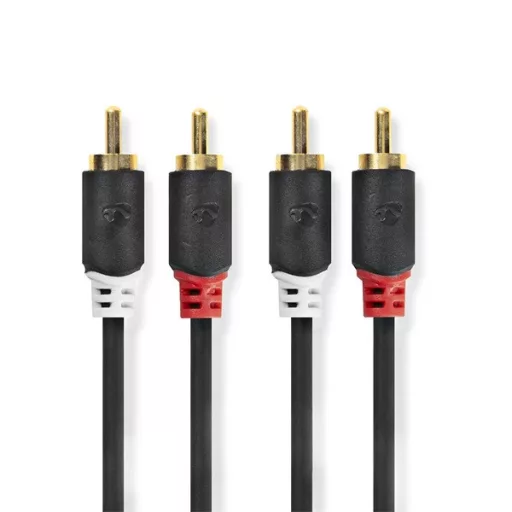 Nedis CABW24200AT50 sztereo audió kábel 2x RCA férfi,  2x RCA férfi, Aranyozott,  5 m , kerek,  Antracit