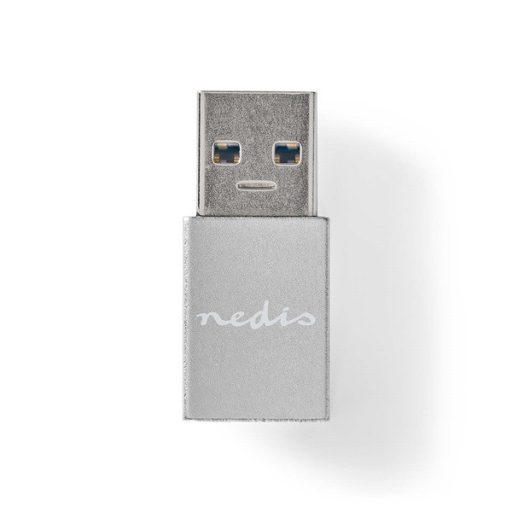 Nedis CCTB60925AL USB-A adapter, USB 3.2 Gen 1, USB-A férfi, USB-C™ anya, 5 Gbps,  kerek,  Nikkelezett, Ezüst