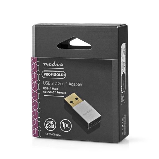 Nedis CCTB60925AL USB-A adapter, USB 3.2 Gen 1, USB-A férfi, USB-C™ anya, 5 Gbps,  kerek,  Nikkelezett, Ezüst