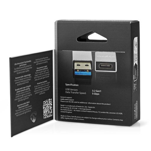 Nedis CCTB60925AL USB-A adapter, USB 3.2 Gen 1, USB-A férfi, USB-C™ anya, 5 Gbps,  kerek,  Nikkelezett, Ezüst