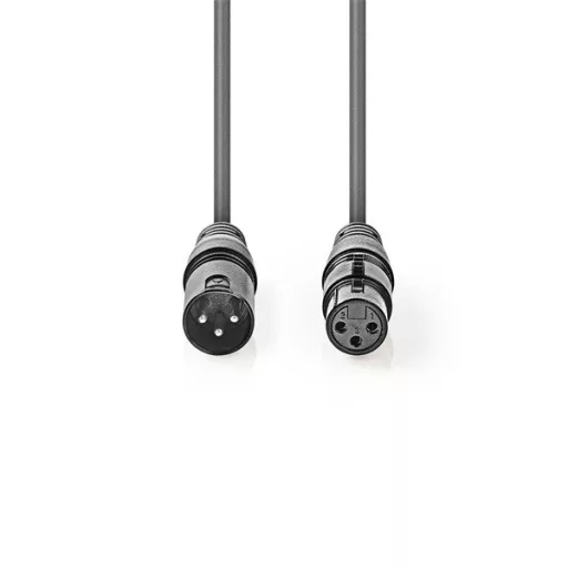 Nedis COTH15012GY10 DMX adapter kábel, XLR 3 tűs dugó, XLR 3 tűs anya,  Nikkelezett, 1,00 m,  kerek, PVC, Sötétszürke
