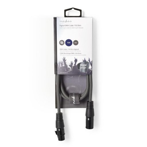 Nedis COTH15012GY10 DMX adapter kábel, XLR 3 tűs dugó, XLR 3 tűs anya,  Nikkelezett, 1,00 m,  kerek, PVC, Sötétszürke