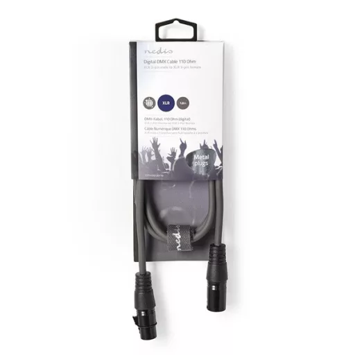Nedis COTH15012GY10 DMX adapter kábel, XLR 3 tűs dugó, XLR 3 tűs anya,  Nikkelezett, 1,00 m,  kerek, PVC, Sötétszürke