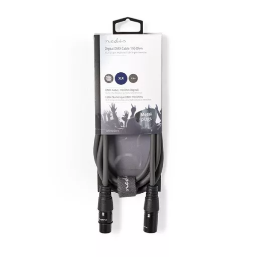 Nedis COTH15012GY15 DMX adapter kábel, XLR 3 tűs dugó, XLR 3 tűs anya,  Nikkelezett, 1,5 m,  kerek, PVC, Sötétszürke