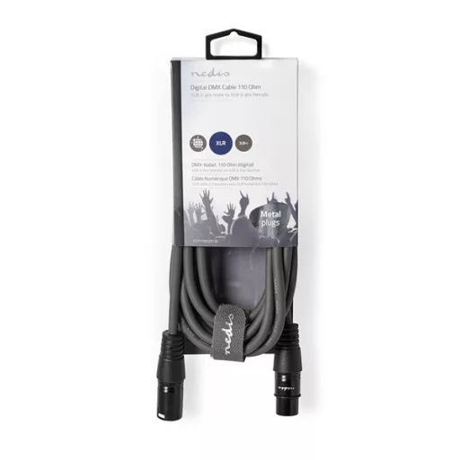 Nedis COTH15012GY30 DMX adapter kábel, XLR 3 tűs dugó, XLR 3 tűs anya,  Nikkelezett, 3 m,  kerek, PVC, Sötétszürke