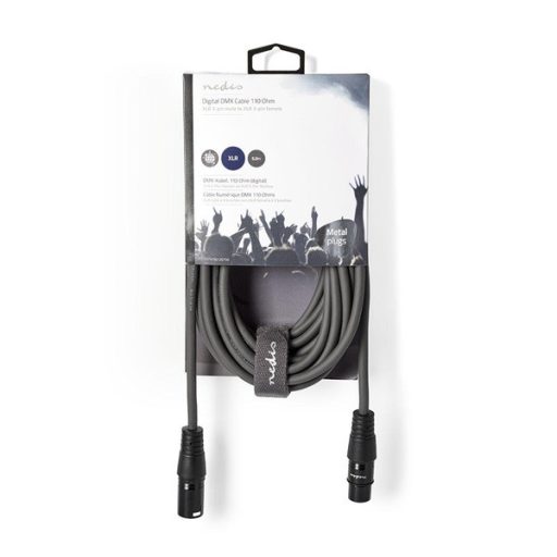 Nedis COTH15012GY50 DMX adapter kábel, XLR 3 tűs dugó, XLR 3 tűs anya,  Nikkelezett, 5 m,  kerek, PVC, Sötétszürke