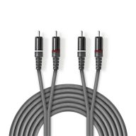   Nedis COTH24200GY15 sztereo audio kábel, 2x RCA dugó,  2x RCA dugó, Nikkelezett,  1,50 m, rugalmas