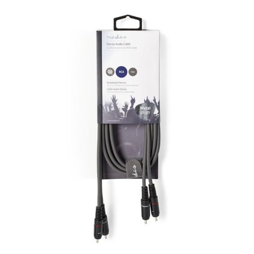 Nedis COTH24200GY15 sztereo audio kábel, 2x RCA dugó,  2x RCA dugó, Nikkelezett,  1,50 m, rugalmas