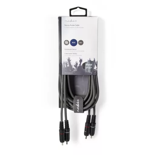 Nedis COTH24200GY30 sztereo audio kábel, 2x RCA dugó,  2x RCA dugó, Nikkelezett,  3 m, rugalmas
