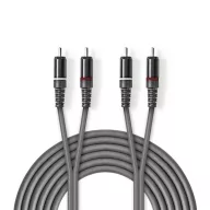   Nedis COTH24200GY50 sztereo audio kábel, 2x RCA dugó,  2x RCA dugó, Nikkelezett,  5 m, rugalmas