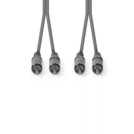 Nedis COTH24200GY50 sztereo audio kábel, 2x RCA dugó,  2x RCA dugó, Nikkelezett,  5 m, rugalmas