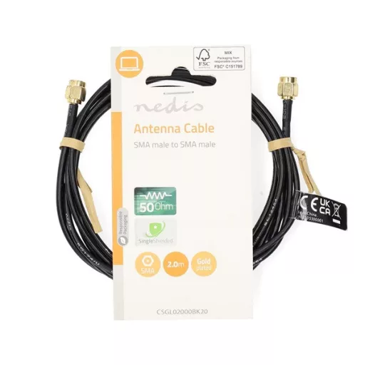 Nedis CSGL02000BK20 SMA kábel, aranyozott, 50 Ohm, árnyékolt,  2m