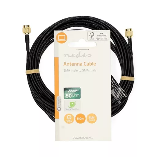 Nedis CSGL02000BK50 SMA kábel, aranyozott, 50 Ohm, árnyékolt,  5 m