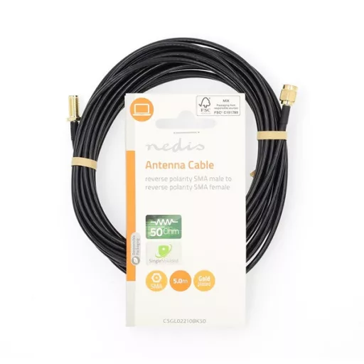 Nedis CSGL02210BK50 SMA kábel, RP SMA férfi, RP SMA női, Aranyozott, 50 Ohm, Egyetlen árnyékolt, 5,00 m, kerek
