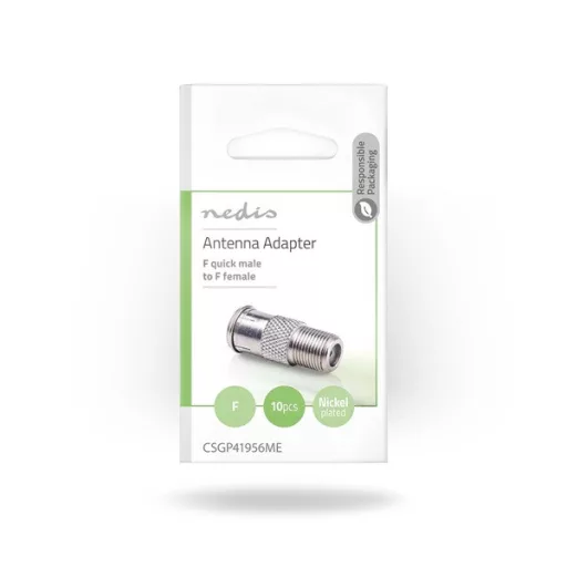 Nedis CSGP41956ME műholdas és antenna adapter, 10 db, F Férfi Gyors, F Nő,  Nikkelezett, 75 Ohm,  Egyenes, Fém, Ezüs