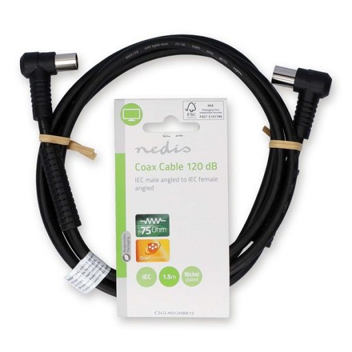 Nedis CSGL40120BK15 koax RF kábel, koax férfi (dugó), koax női (aljzat) 120 dB, 75 Ohm, Négyszeresen árnyékolt ,  1,5m