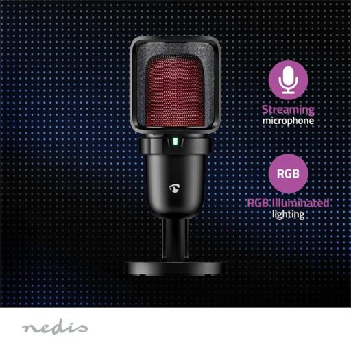 NEDIS GSMIC210BK RGB streaming asztali mikrofon, Használható: Asztali / Notebook, USB Type-A,  Be/Ki kapcsoló, szűrő
