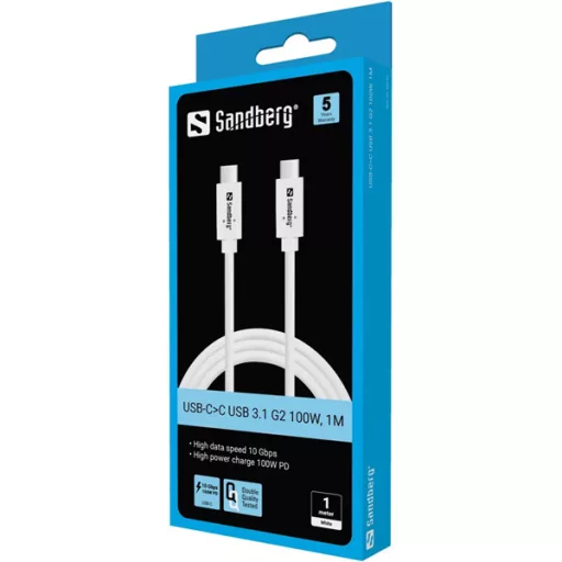 SANDBERG USB-C tartozék, USB-C>C USB 3.1 G2 100W, 1M