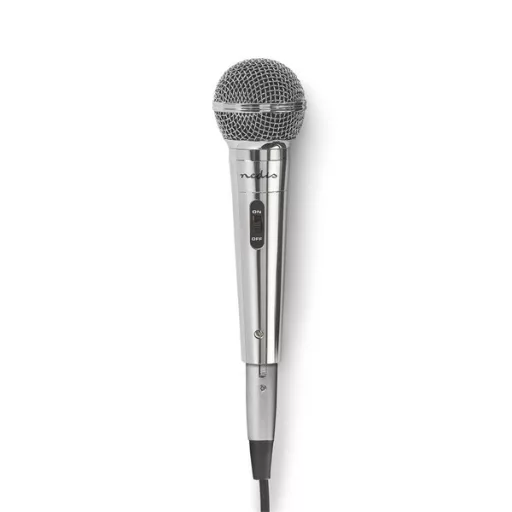 Nedis MPWD45GY dinamikus mikrofon, levehető kábel 5m, 80 Hz - 13 kHz 600 Ohm -72 dB Be/Ki kapcs.fém ezüst