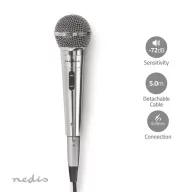   Nedis MPWD45GY dinamikus mikrofon, levehető kábel 5m, 80 Hz - 13 kHz 600 Ohm -72 dB Be/Ki kapcs.fém ezüst