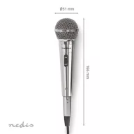   Nedis MPWD45GY dinamikus mikrofon, levehető kábel 5m, 80 Hz - 13 kHz 600 Ohm -72 dB Be/Ki kapcs.fém ezüst