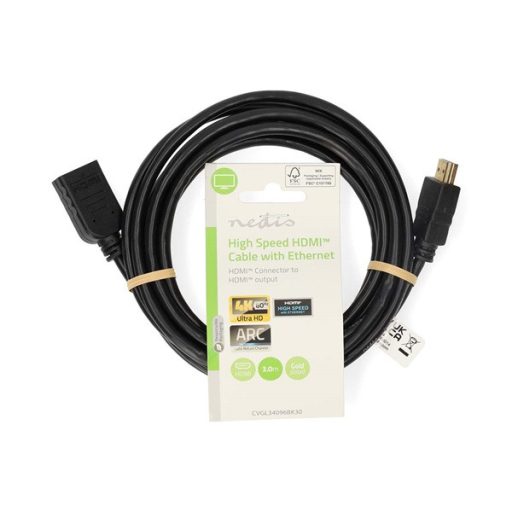 Nedis ultra HD HDMI hosszabbító (toldó) kábel CVGL34096BK30, HDMI dugó - aljzat, 4K@60Hz, ARC, 10,2 Gbps, 3 m