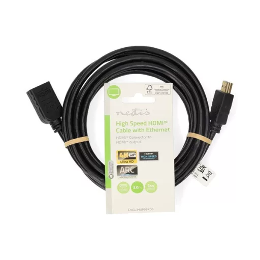 Nedis ultra HD HDMI hosszabbító (toldó) kábel CVGL34096BK30, HDMI dugó - aljzat, 4K@60Hz, ARC, 10,2 Gbps, 3 m