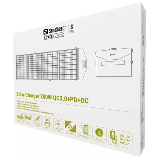 SANDBERG Napelemes töltő, Solar Charger 200W, QC3.0+PD+DC